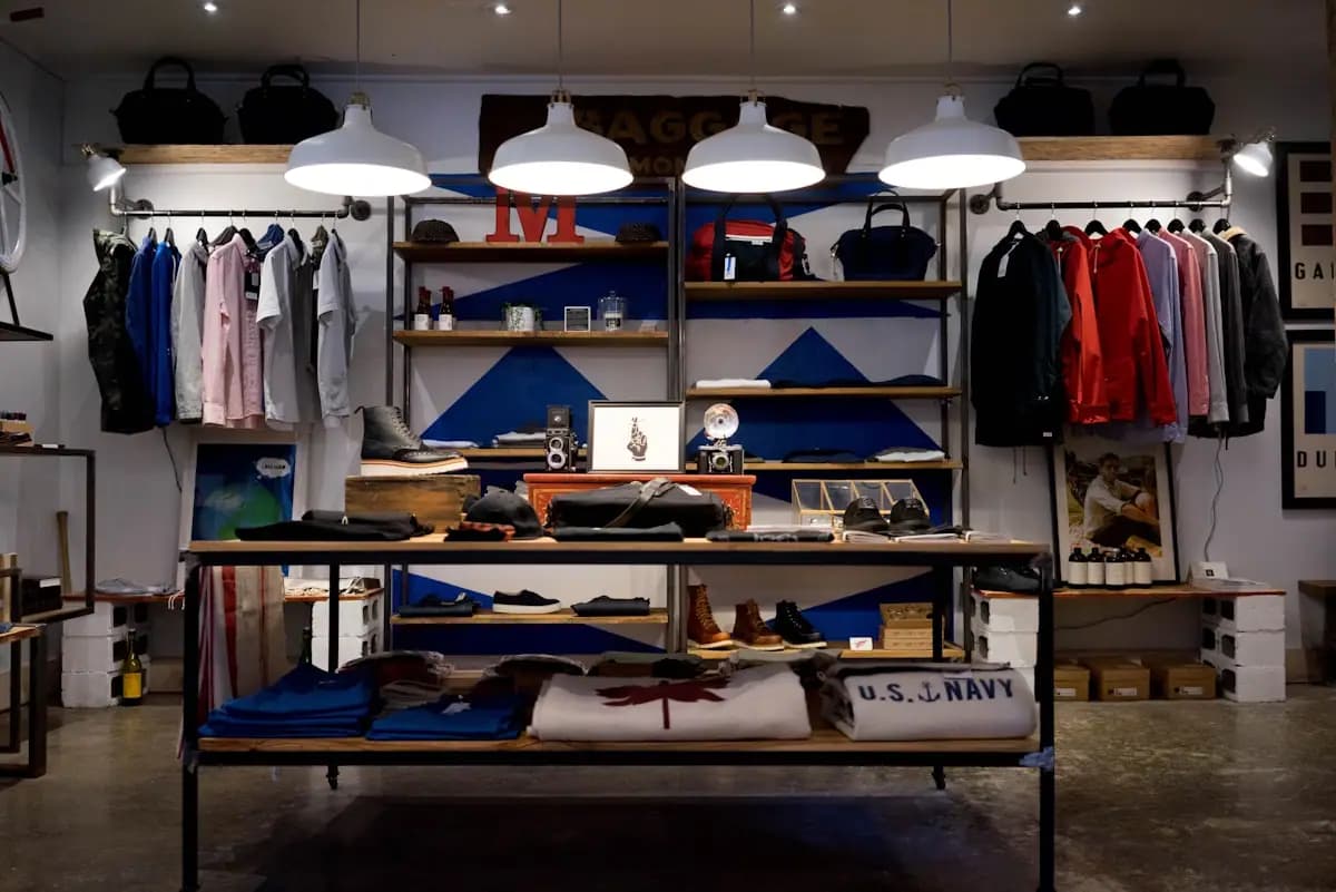 Interior of a military exchange retail store displaying clothing and merchandise on shelves